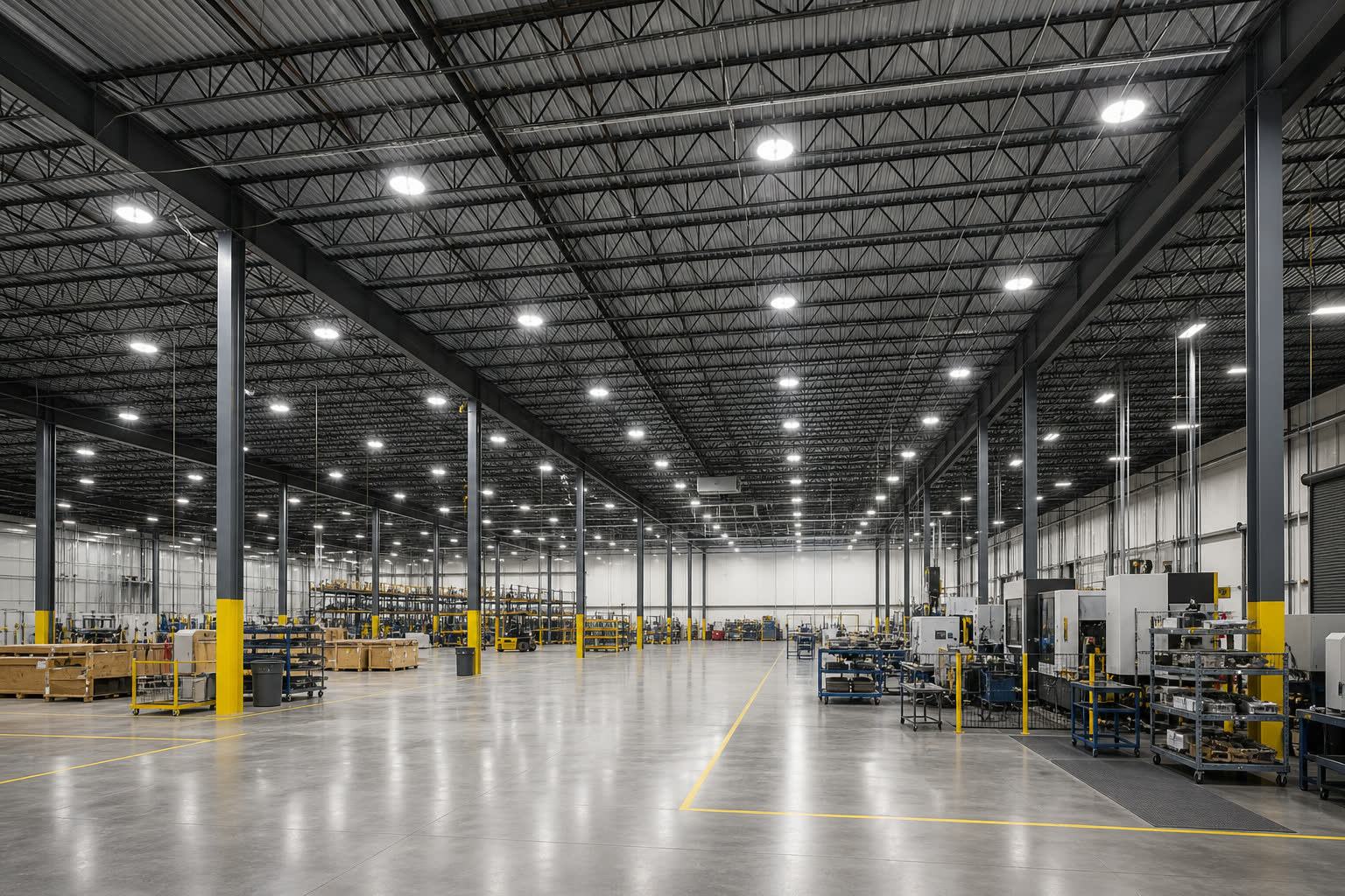 High bay LED lighting in industrial facility
